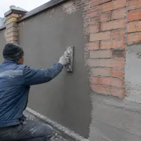 Подготовка кирпичного забора к окраске атмосферостойкой шпаклевкой