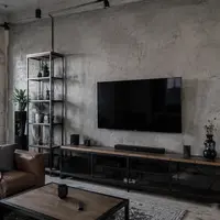 Гостиная с декоративной штукатуркой Арт-бетон на стенах в стиле Loft