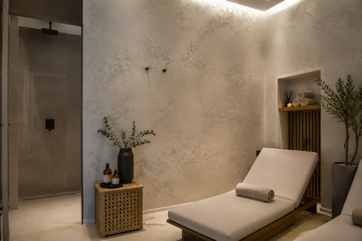 SPA-зона с интерьерными стенами из Марморино под натуральный камень